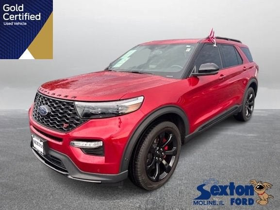 2022 Ford Explorer ST in Rapid Red Metallic Tinted Clearcoat — front three-quarter view