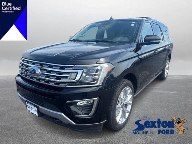 2019 Ford Expedition Max Limited in Agate Black Metallic — front three-quarter view
