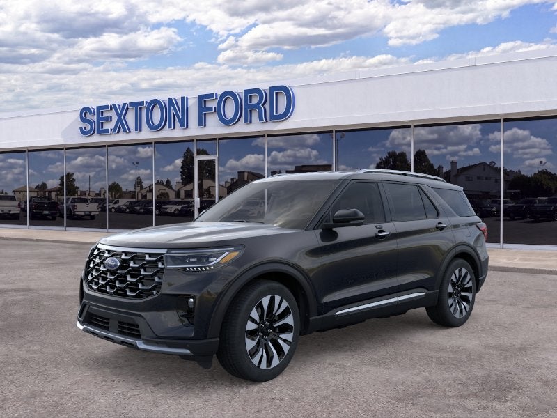 2026 Ford Explorer Platinum in Agate Black Metallic — front three-quarter view