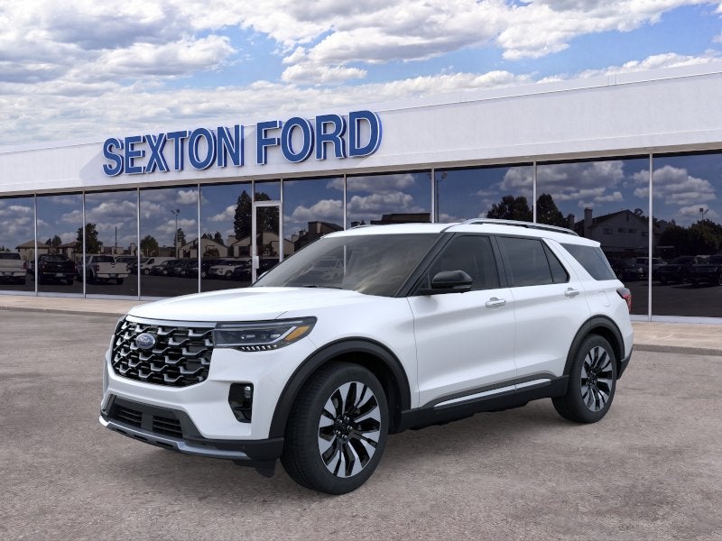 2026 Ford Explorer Platinum in Star White Metallic Tri-Coat — front three-quarter view