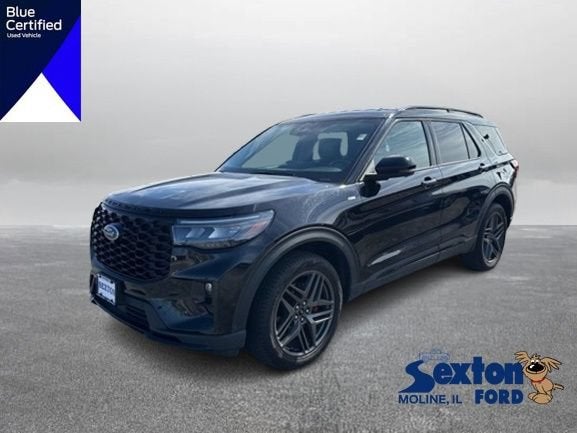 2025 Ford Explorer ST-Line in Agate Black Metallic — front three-quarter view
