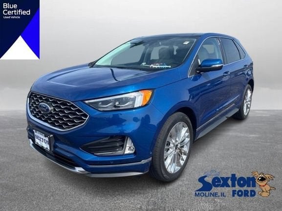 2023 Ford Edge Titanium in Atlas Blue Metallic — front three-quarter view